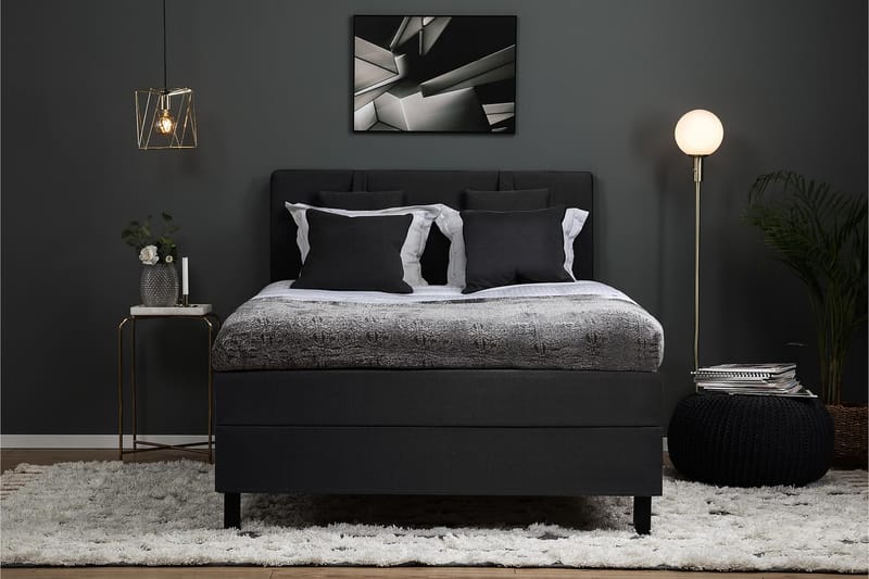 Sänkypaketti Olivia 140x200 Sileä Sängynpääty Musta/Harmaa - Polyeetteri Niskatyyny Pieni - Huonekalut - Sänky - Jenkkisängyt