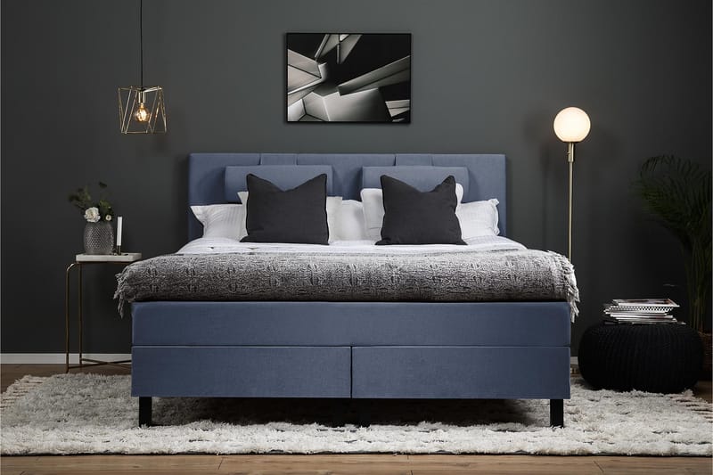 Sänkypaketti Olivia 150x200 Vaahto Sileä Sängynpääty - Niskatyyny Suuri Tummansininen - Huonekalut - Sänky - Jenkkisängyt