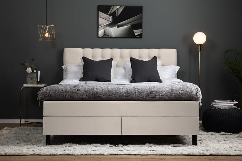 Sänkypaketti Olivia 160x200 Diamant Sängynpääty Beige - Polyeetteri - Huonekalut - Sänky - Jenkkisängyt