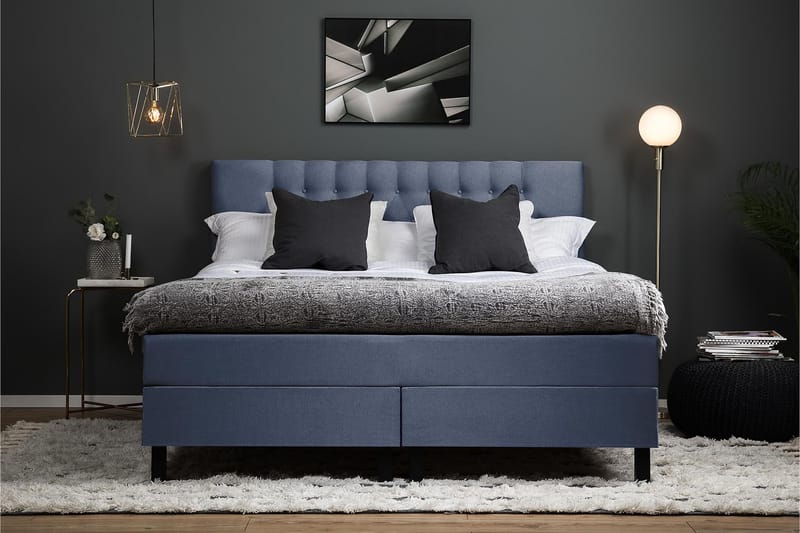 Sänkypaketti Olivia 160x200 Diamant Sängynpääty Tummansinine - Polyeetteri - Huonekalut - Sänky - Jenkkisängyt