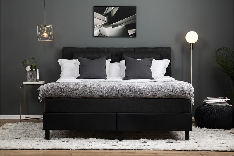 Sänkypaketti Olivia 160x200 Diamant Pääty Musta/Harmaa/PU - Memory Niskatyyny Suuri - Huonekalut - Sänky - Jenkkisängyt