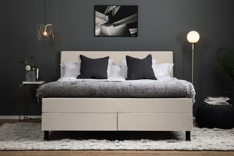 Sänkypaketti Olivia 160x200 Sileä Sängynpääty Beige - Polyeetteri - Huonekalut - Sänky - Jenkkisängyt