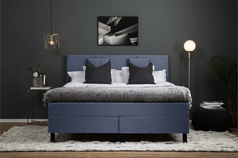 Sänkypaketti Olivia 160x200 Sileä Sängynpääty Tummansininen - Lateksi Niskatyyny Pieni - Huonekalut - Sänky - Jenkkisängyt