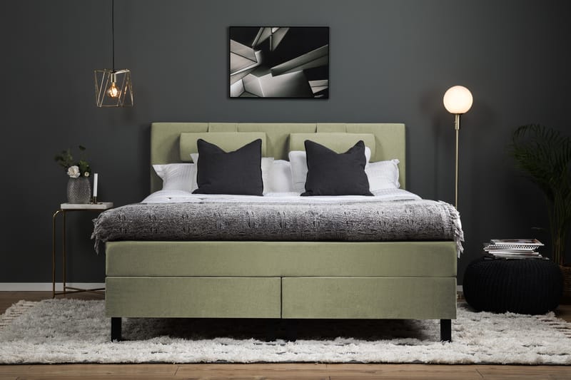 Sänkypaketti Olivia 160x200 Sileä Sängynpääty Vihreä - Vaahto Niskatyyny Suuri - Huonekalut - Sänky - Jenkkisängyt