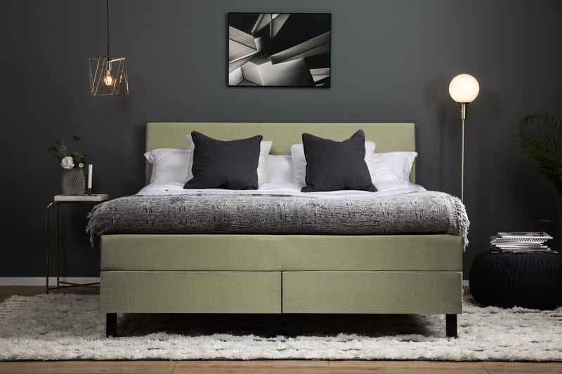 Sänkypaketti Olivia 160x200 Sileä Sängynpääty Vihreä - Polyeetteri - Huonekalut - Sänky - Jenkkisängyt