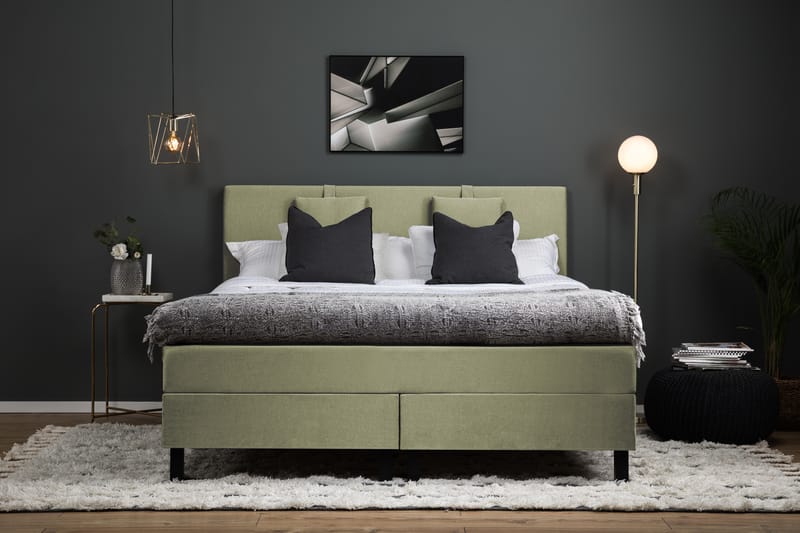 Sänkypaketti Olivia 160x200 Sileä Sängynpääty Vihreä - Polyeetteri Niskatyyny Pieni - Huonekalut - Sänky - Jenkkisängyt