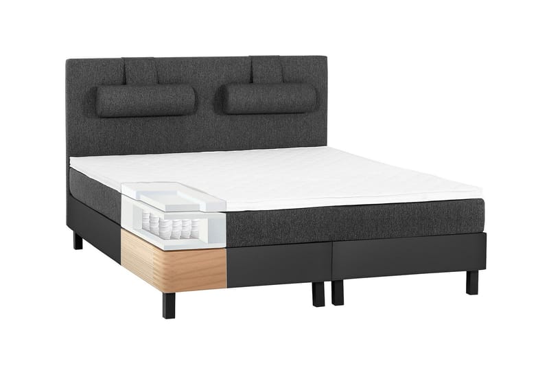 Sänkypaketti Olivia 160x200 Sileä Pääty Musta/Harmaa/PU - Memory Niskatyyny Pieni - Huonekalut - Sänky - Jenkkisängyt