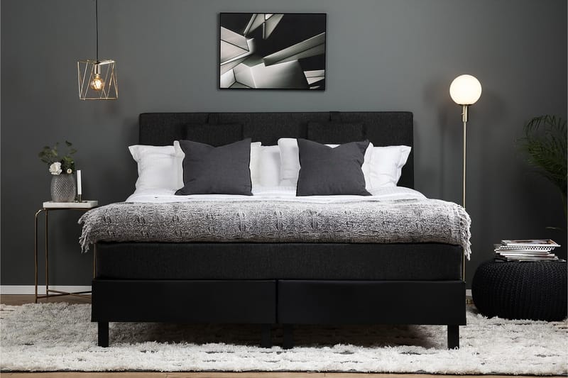 Sänkypaketti Olivia 160x200 Sileä Pääty Musta/Harmaa/PU - Memory Niskatyyny Pieni - Huonekalut - Sänky - Jenkkisängyt