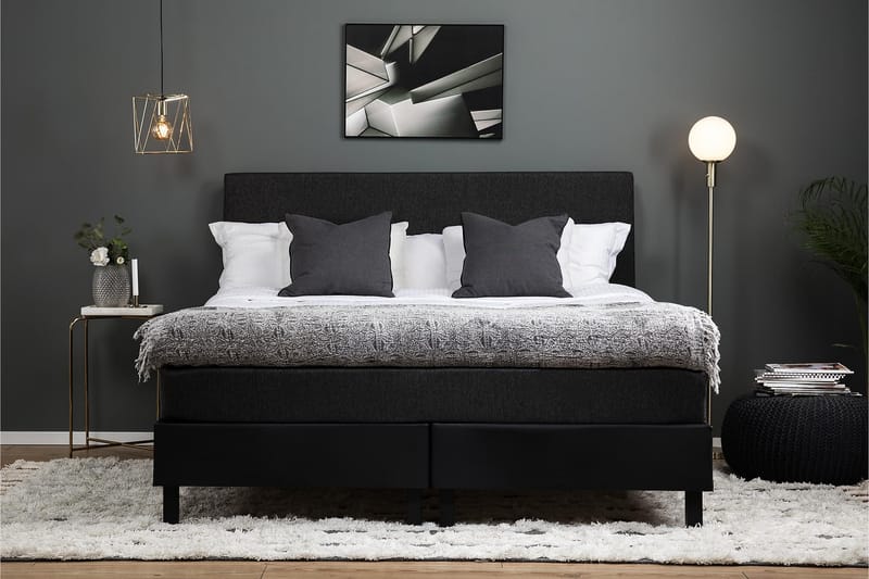 Sänkypaketti Olivia 160x200 Sileä Pääty Musta/Harmaa/PU - Lateksi - Huonekalut - Sänky - Jenkkisängyt