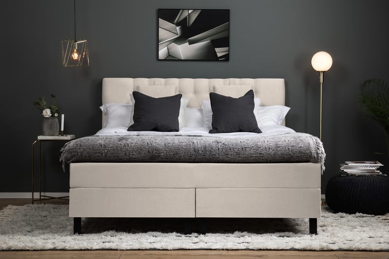 Sänkypaketti Olivia 180x200 Diamant Sängynpääty Beige - Polyeetteri Niskatyyny Pieni - Huonekalut - Sänky - Jenkkisängyt