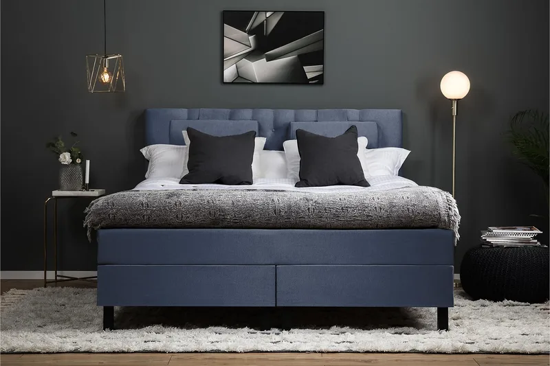 Sänkypaketti Olivia 180x200 Diamant Sängynpääty Tummansinine - Vaahto Niskatyyny Suuri - Huonekalut - Sänky - Jenkkisängyt