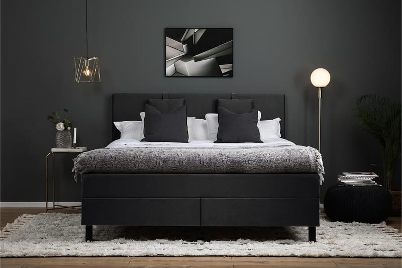 Sänkypaketti Olivia 180x200 Sileä Sängynpääty Musta - Memory Niskatyyny Pieni - Huonekalut - Sänky - Jenkkisängyt