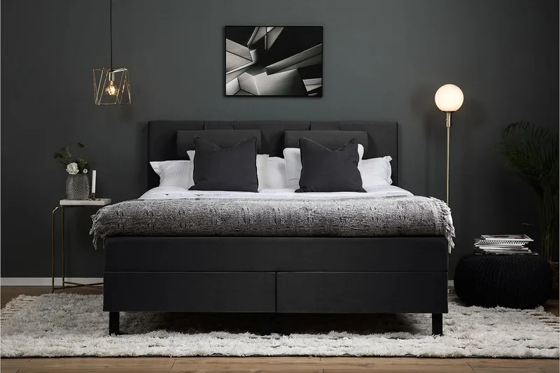 Sänkypaketti Olivia 180x200 Sileä Sängynpääty Musta - Vaahto Niskatyyny Pieni - Huonekalut - Sänky - Jenkkisängyt