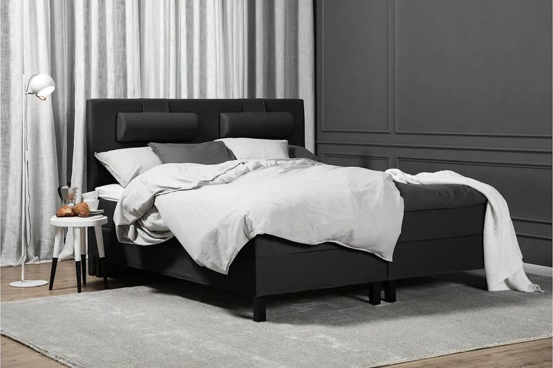 Sänkypaketti Olivia 180x200 Sileä Sängynpääty Musta - Vaahto Niskatyyny Pieni - Huonekalut - Sänky - Jenkkisängyt