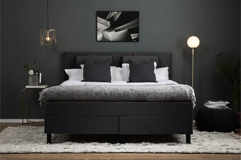 Sänkypaketti Olivia 180x200 Sileä Sängynpääty Musta - Polyeetteri Niskatyyny Suuri - Huonekalut - Sänky - Jenkkisängyt