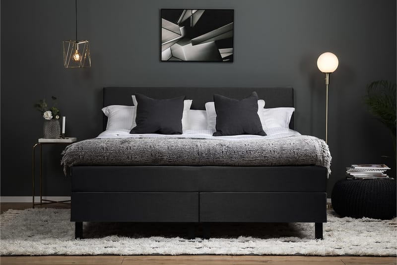 Sänkypaketti Olivia 180x200 Sileä Sängynpääty Musta/Harmaa/PU - Musta/Harmaa/PU - Huonekalut - Sänky - Jenkkisängyt