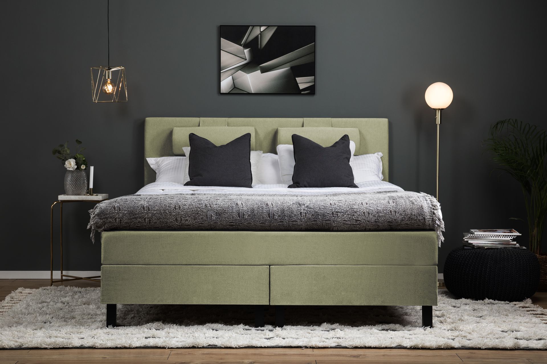 Sänkypaketti Olivia 180x200 Sileä Sängynpääty Vihreä - Polyeetteri Niskatyyny Suuri - Huonekalut - Sänky - Jenkkisängyt