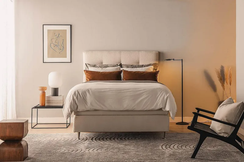 Sänkypaketti Oslo Lyx 120x200 cm Buklee Napillinen pääty - Vaaleabeige - Huonekalut - Sänky - Jenkkisängyt