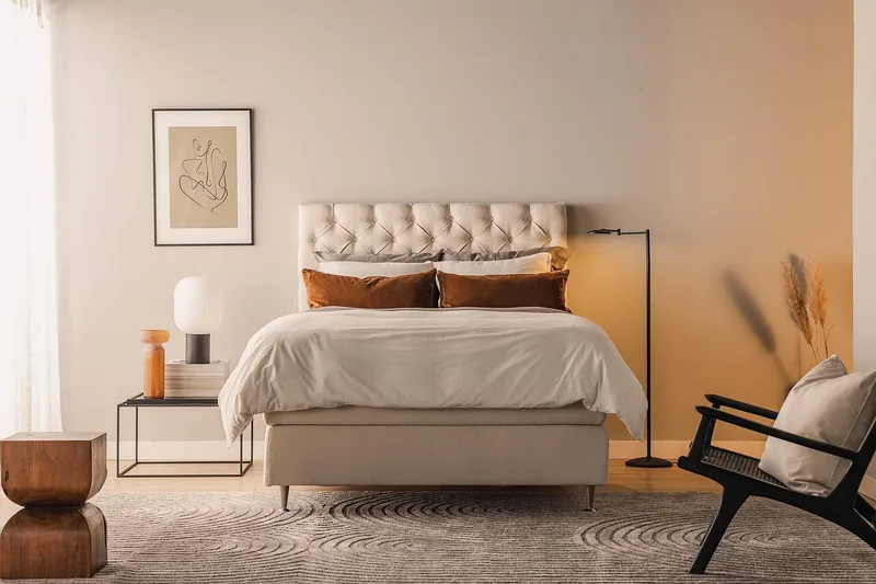 Sänkypaketti Oslo Lyx 140x200 cm Buklee Topattu pääty - Vaaleabeige - Huonekalut - Sänky - Jenkkisängyt