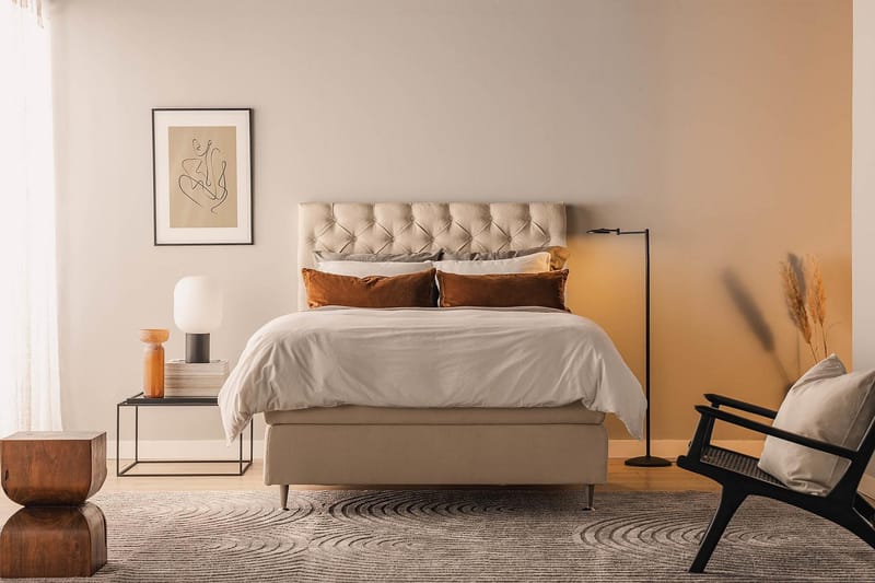 Sänkypaketti Oslo Lyx 140x200 cm Buklee Topattu pääty - Beige - Huonekalut - Sänky - Jenkkisängyt