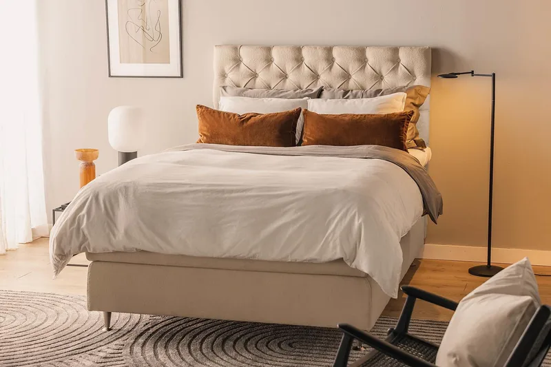Sänkypaketti Oslo Lyx 140x200 cm Buklee Topattu pääty - Beige - Huonekalut - Sänky - Jenkkisängyt