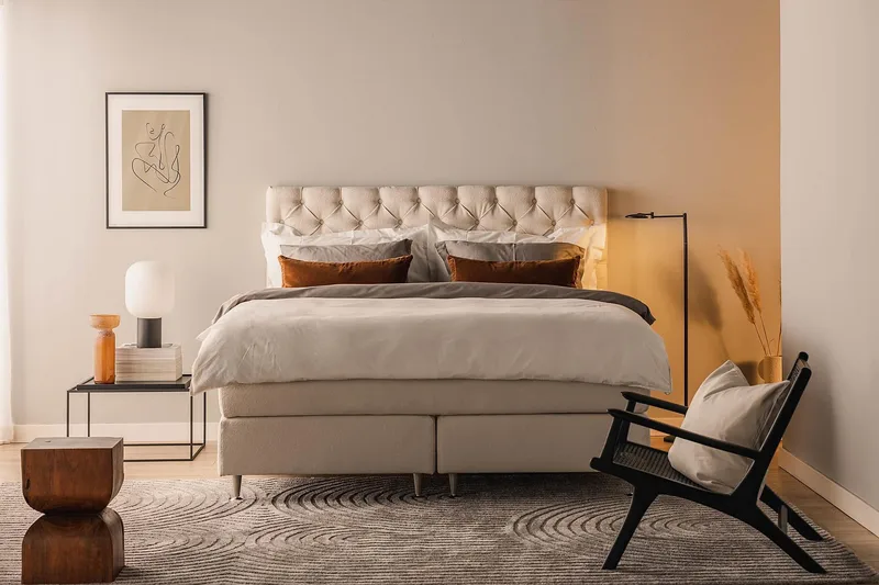 Sänkypaketti Oslo Lyx 160x200 cm Buklee Topattu pääty - Vaaleabeige - Huonekalut - Sänky - Jenkkisängyt