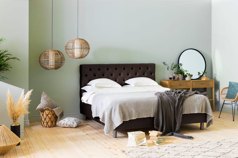 Sänkypaketti Rebeca 180x200 cm Topattu pääty - Ruskea/Sametti - Huonekalut - Sänky - Jenkkisängyt