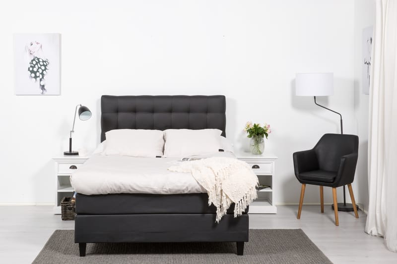 Sänkypaketti Romance Lyx 120x200 Keinonahka - Musta/Vaaleanharmaa - Huonekalut - Sänky - Jenkkisängyt