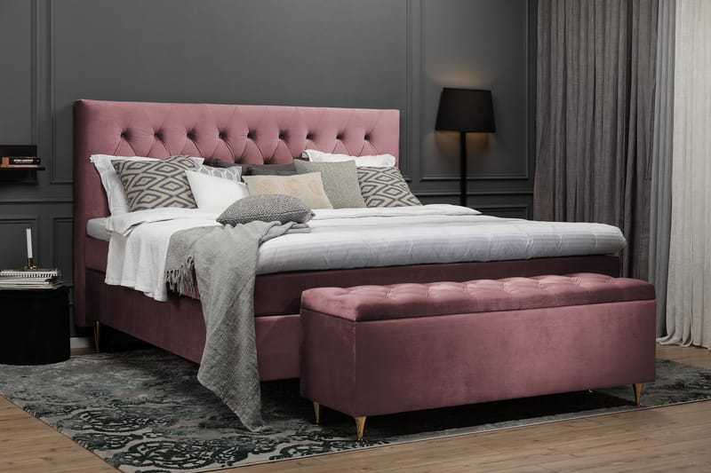 Sänkypaketti Torsö 180x200 - Roosa Sametti/Korkea Rosé - Huonekalut - Sänky - Jenkkisängyt