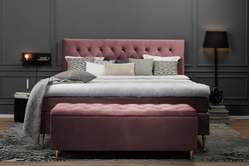 Sänkypaketti Tors�ö 180x200 - Roosa Sametti/Korkea Rosé - Huonekalut - Sänky - Jenkkisängyt