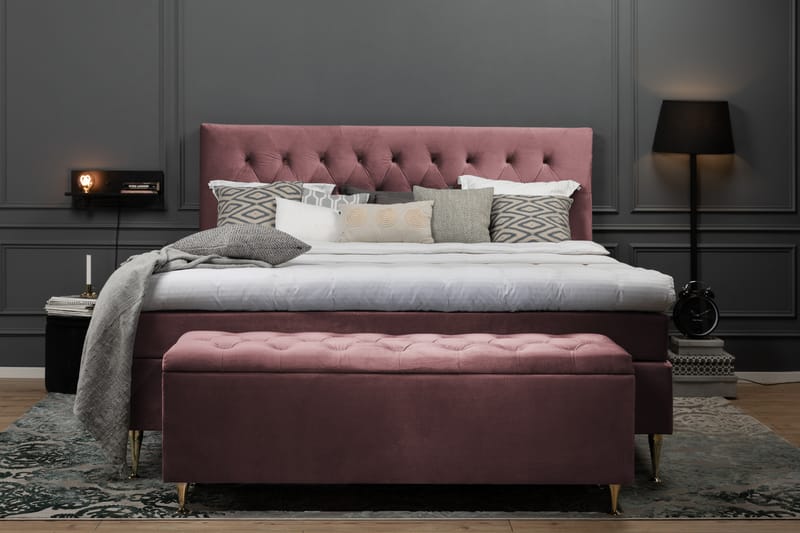 Sänkypaketti Torsö 210x210 - Roosa Sametti/Korkea Rosé - Huonekalut - Sänky - Jenkkisängyt