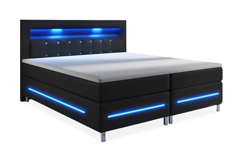 Sänkypaketti Pisa Lyx 180x200 LED Pikeerattu Pääty Keinonahk, Musta