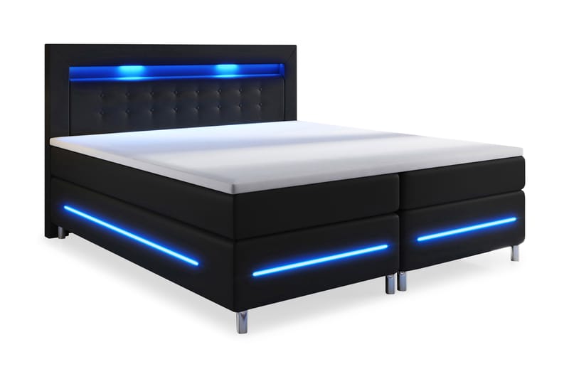 Sänkypaketti Pisa Lyx 160x200 LED Pikeerattu Pääty Keinonahk - Musta - Huonekalut - Sänky - Sänkypaketti