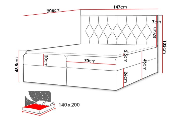 Jenkkisänky 144x208 cm - Beige - Sänkypaketti - Sängyt säilytystilalla