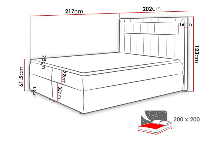 Jenkkisänky Carrubbo 200x200 cm - Musta - Sänkypaketti - Sängyt säilytystilalla