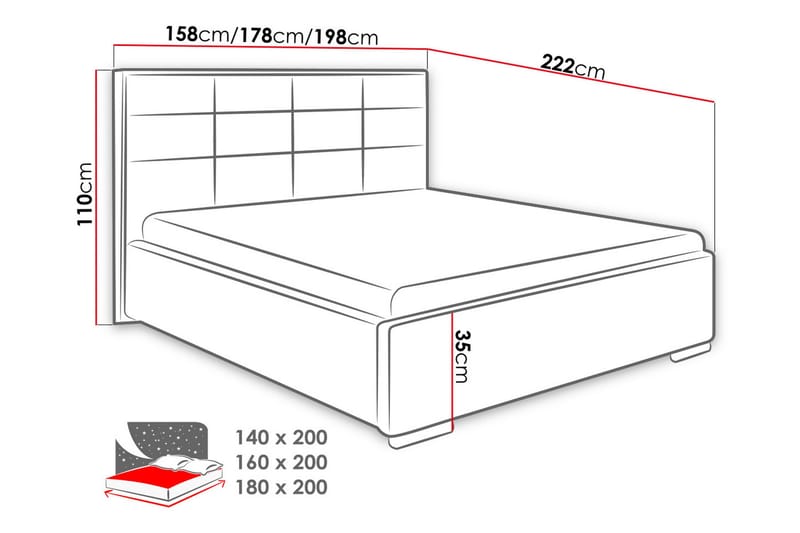 Jenkkisänky Livoll Säilytyksellä 200x200 cm - Harmaa - Huonekalut - Sänky - Jenkkisängyt