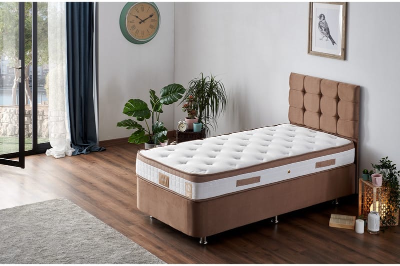 Jenkkisänky Pylpio 90x200 cm - Vaaleanruskea - Huonekalut - Sänky - Sänkypaketti