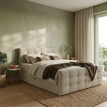 Jenkkisänkypaketti Elvros 160x200 cm nostettavalla säilytystilalla - Kermanvärinen luonnonvalkoinen / vaalea beige - Huonekalut - Sänky - Sängyt säilytystilalla