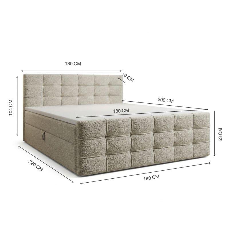 Jenkkisänkypaketti Elvros 180x200 cm nostettavalla säilytystilalla - Kermanvärinen luonnonvalkoinen / vaalea beige - Huonekalut - Sänky - Sängyt säilytystilalla
