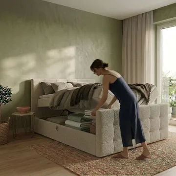 Jenkkisänkypaketti Elvros 180x200 cm nostettavalla säilytystilalla - Kermanvärinen luonnonvalkoinen / vaalea beige - Huonekalut - Sänky - Sängyt säilytystilalla