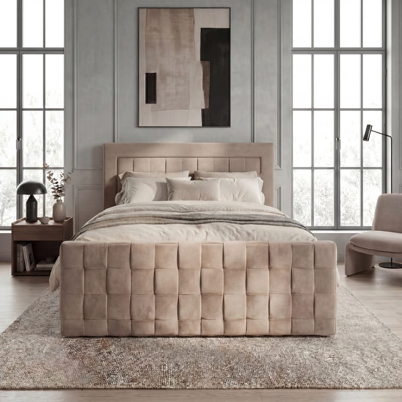 Jenkkisänkypaketti Ryven 160x200 cm nostettavalla säilytystilalla - lämmin beige/latte - Huonekalut - Sänky - Sängyt säilytystilalla