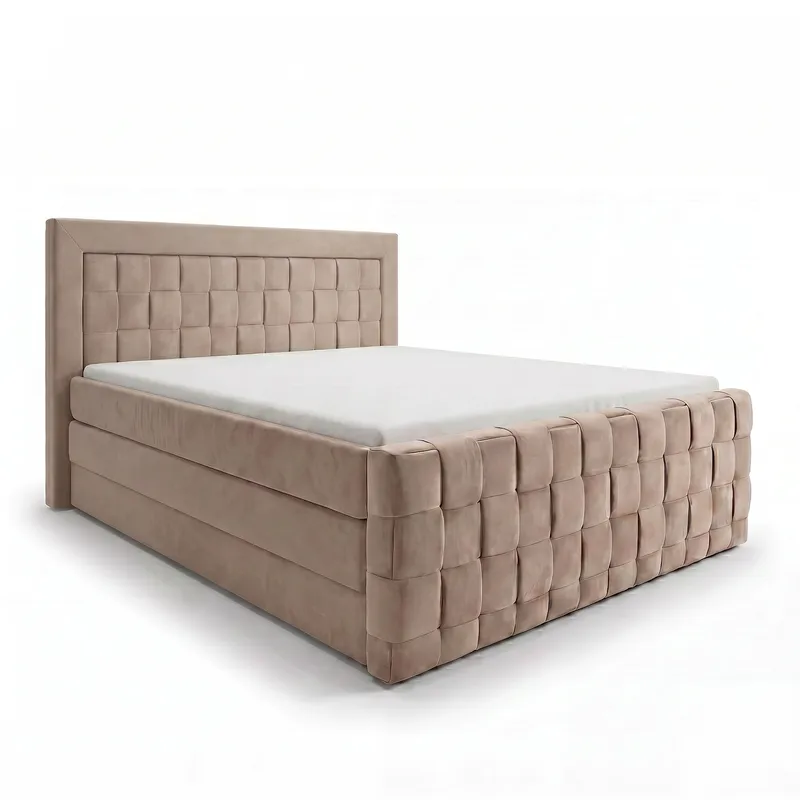 Jenkkisänkypaketti Ryven 160x200 cm nostettavalla säilytystilalla, lämmin beige/latte