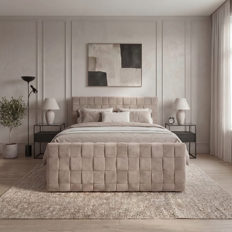 Jenkkisänkypaketti Tyrosen 160x200 cm laatikkosäilytyksellä - Lämmin beige - Huonekalut - Sänky - Sängyt säilytystilalla