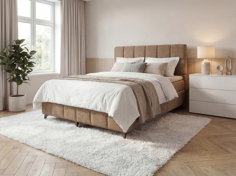 Jenkkisänkypaketti Vyrosen 180x200 cm nostettavalla säilytystilalla - beige - Huonekalut - Sänky - Sängyt säilytystilalla