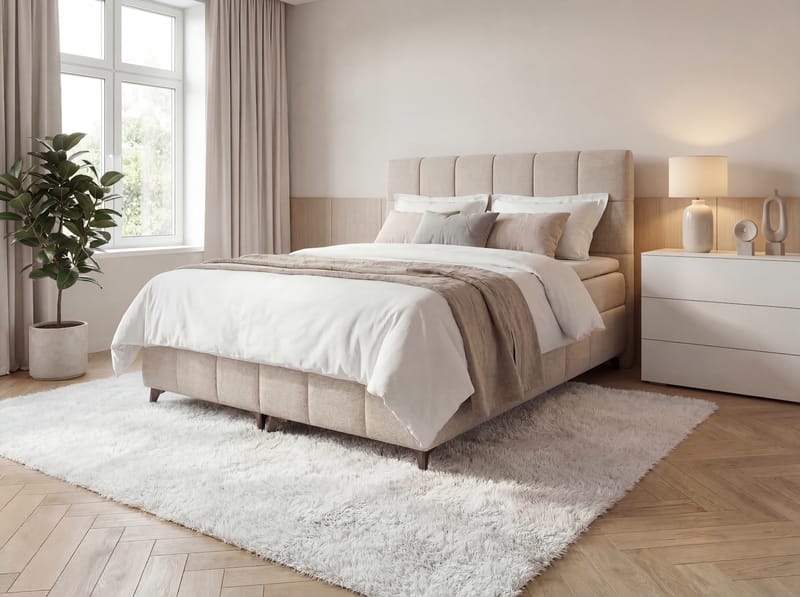 Jenkkisänkypaketti Vyrosen 180x200 cm nostettavalla säilytystilalla - kermanbeige - Huonekalut - Sänky - Sängyt säilytystilalla