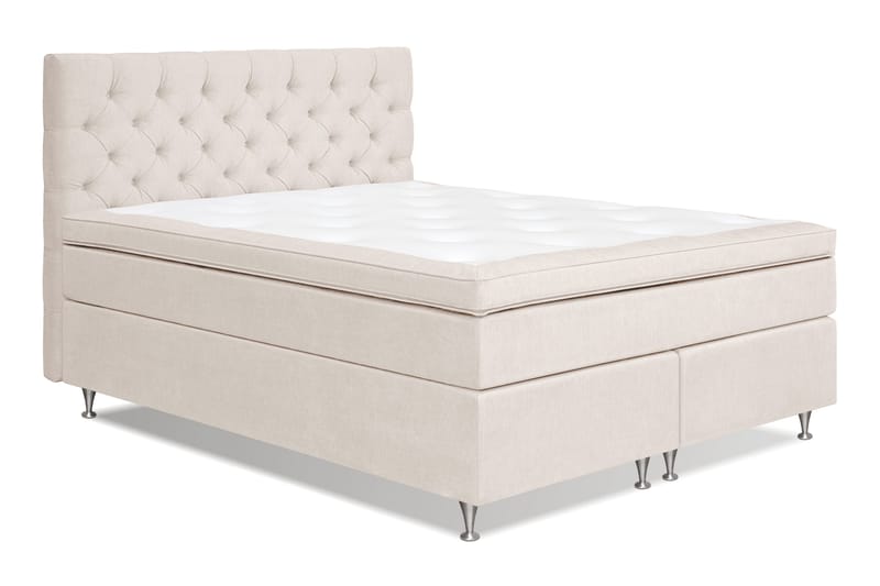 Joluma täydellinen sänkypaketti – kontinentaalisänky 180x200 cm kankaalla verhoiltu, päädyllä + pedimadrassi, kiinteysaste kiinteä - Vaalea beige - Huonekalut - Sänky - Yhden hengen sängyt