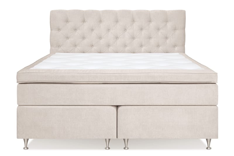 Joluma täydellinen sänkypaketti – kontinentaalisänky 180x200 cm kankaalla verhoiltu, päädyllä + pedimadrassi, kiinteysaste kiinteä, Vaalea beige