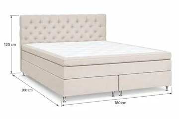 Joluma täydellinen sänkypaketti – kontinentaalisänky 180x200 cm kankaalla verhoiltu, päädyllä + pedimadrassi, kiinteysaste kiinteä - Vaalea beige - Huonekalut - Sänky - Yhden hengen sängyt