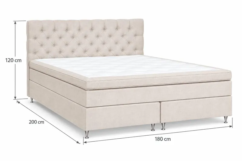 Joluma täydellinen sänkypaketti – kontinentaalisänky 180x200 cm kankaalla verhoiltu, päädyllä + pedimadrassi, kiinteysaste kiinteä - Vaalea beige - Huonekalut - Sänky - Yhden hengen sängyt
