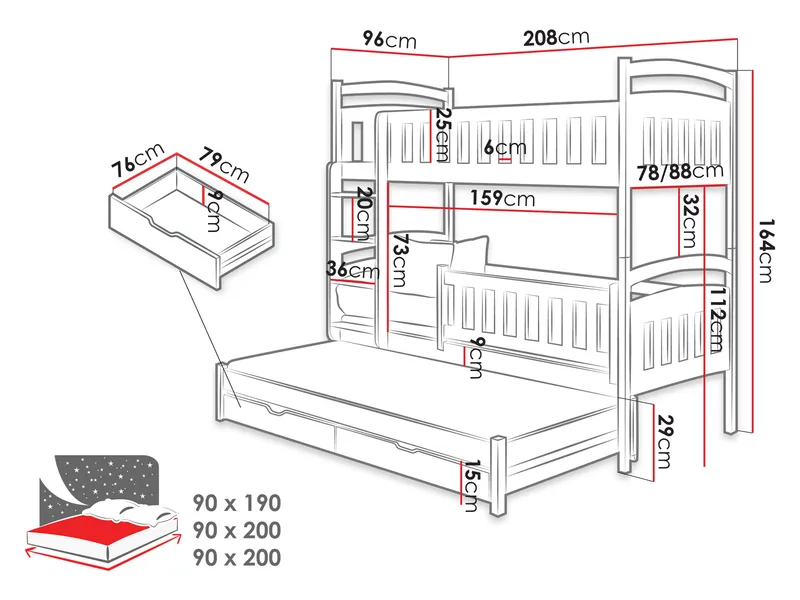 Blankana Kerrossänky, kaksi makuupaikkaa 90x200 cm - Beige - Huonekalut - Sänky - Kerrossängyt - Parvisänky